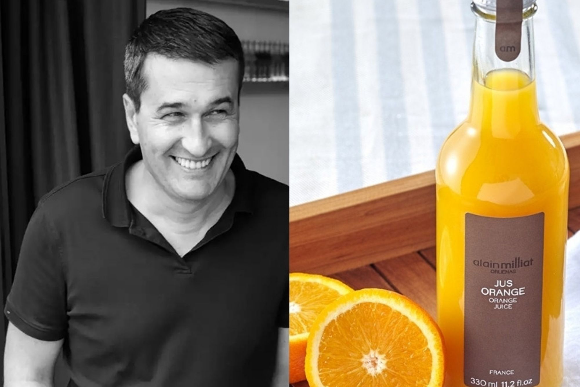 Producteur de jus d'orange Bio Alain Milliat dans la Drôme pour le restaurant Aux Vieux Garçons 12 place Billard 28000 Chartres